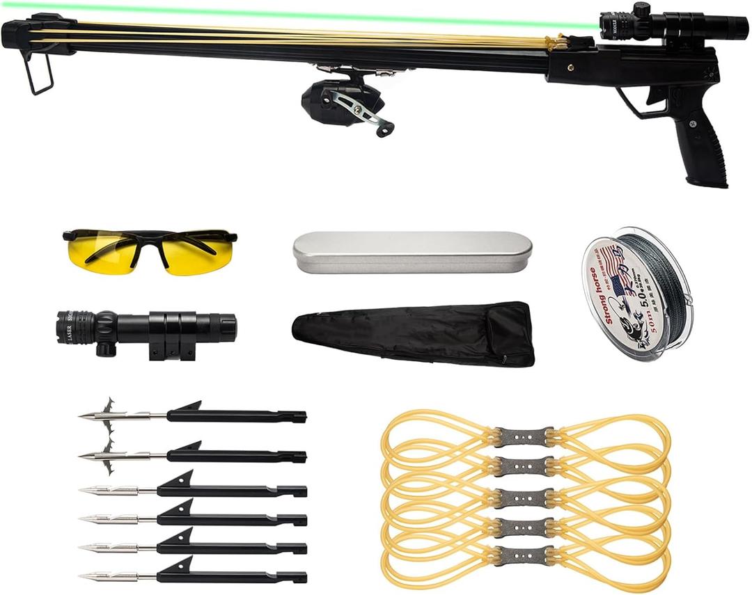 Slingshot Rifle with Safety Lock for Adults, Professional Laser slingshots with Reel and Slingshot Darts for Fishing