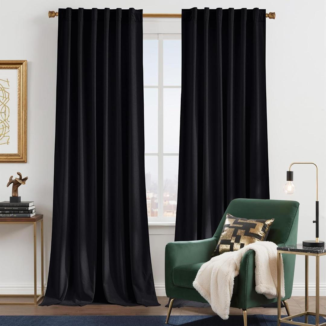NICETOWN Insulated Black Out Velvet Curtains 108 inches for Patio, Solid Modern Heavy-Duty Large Window Treatments Drapes for Home Theater/Home Office/Shared Space (2 Panels, 108 inches Long)