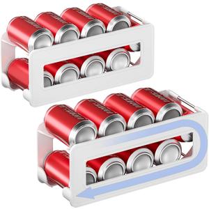 2 Pack Soda Can Organizer,Can Dispenser for Refrigerator Drink Storage Rack for Standard and Tall Can Pop Can Holders for Pantry Cabinet White