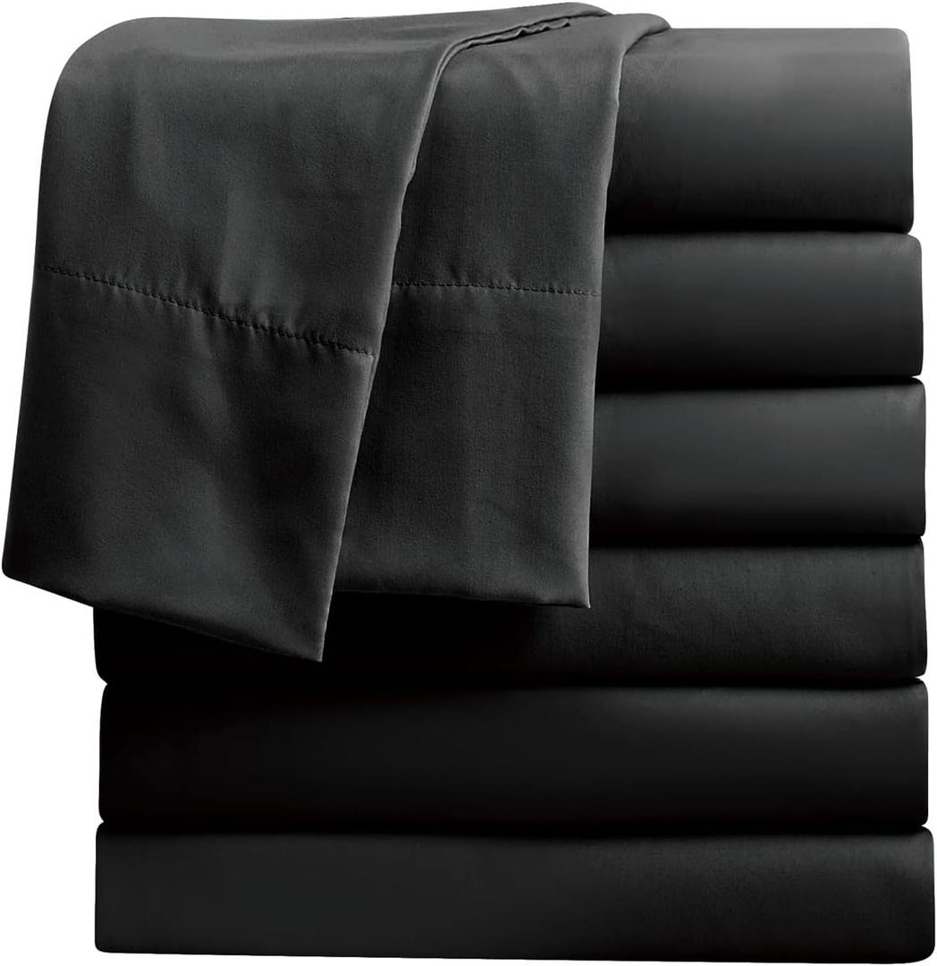 FreshCulture King Flat Sheets Only, Pack of 6, Soft Microfiber Bedding Sheets for Home, Salons, Hotels, Bulk Flat Sheets Only King Size (Black)