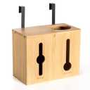 RIVAA Eco-Friendly Bamboo Trash Bag Holder - Complete with Built-in Dispenser, Removable Hinged Lid, and Sleek Design for Space Saving and Convenience!