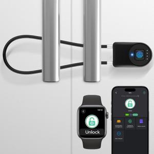 Fingerprint Cable Lock, eLinkSmart Fridge Locks with Bluetooth APP Control, Biometric Smart Padlock for Adults Baby Proof Cabinet Refrigerator French Door Cabinet Gate Locker Bike, 14.9'' Long Black