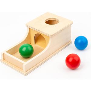 Busy edition Montessori Toys Object Permanence Box Soft Sound Wooden Baby Ball Drop Play for 6 Month 1 2 3 Year Old Toddlers Infant Early Age Toy (Red Green Blue), Middle