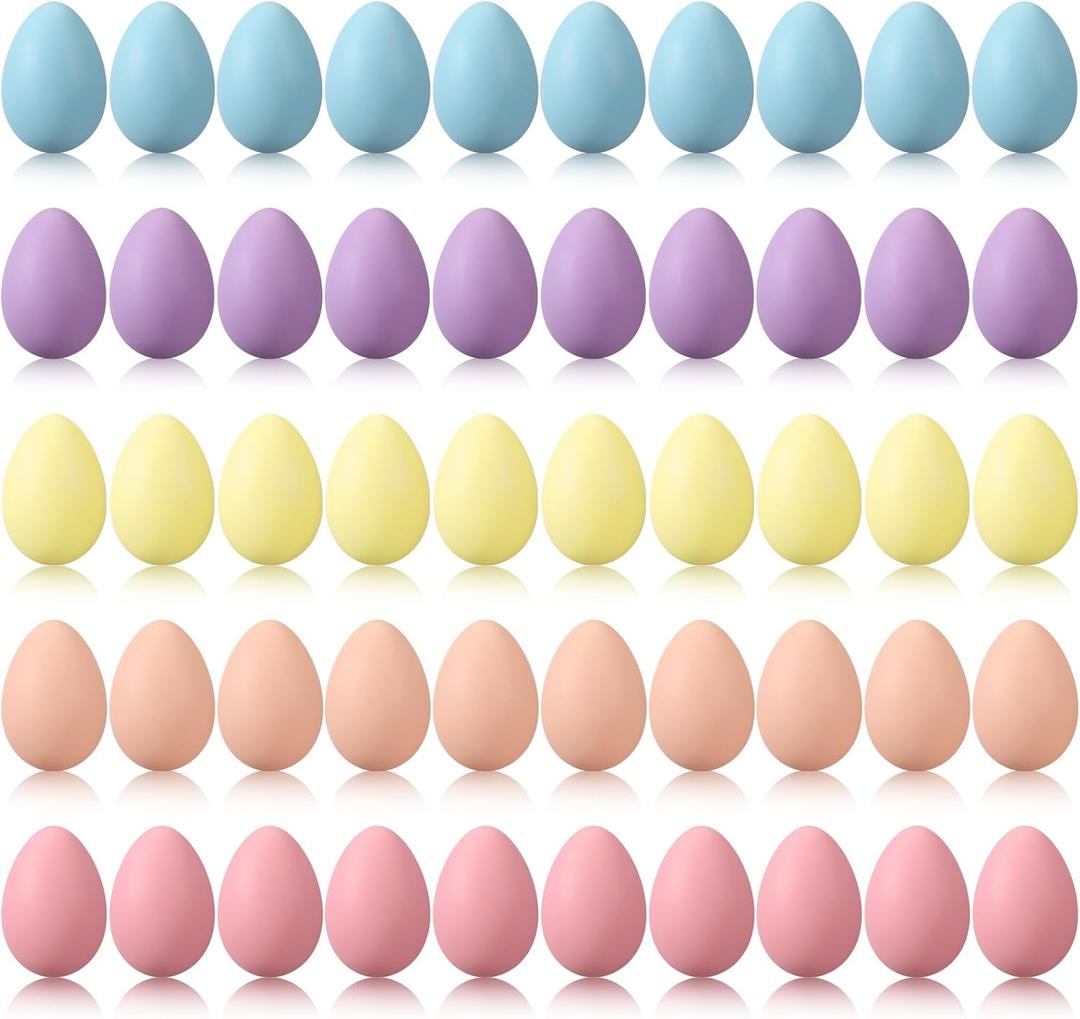 Beeveer 50 Pcs Plastic Easter Eggs Bulk for Easter Hunt 1.6 x 2.4 Inch Colorful Hanging Plastic Eggs for Basket Fillers Party Favor DIY Crafts Decoration(Lovely Color)