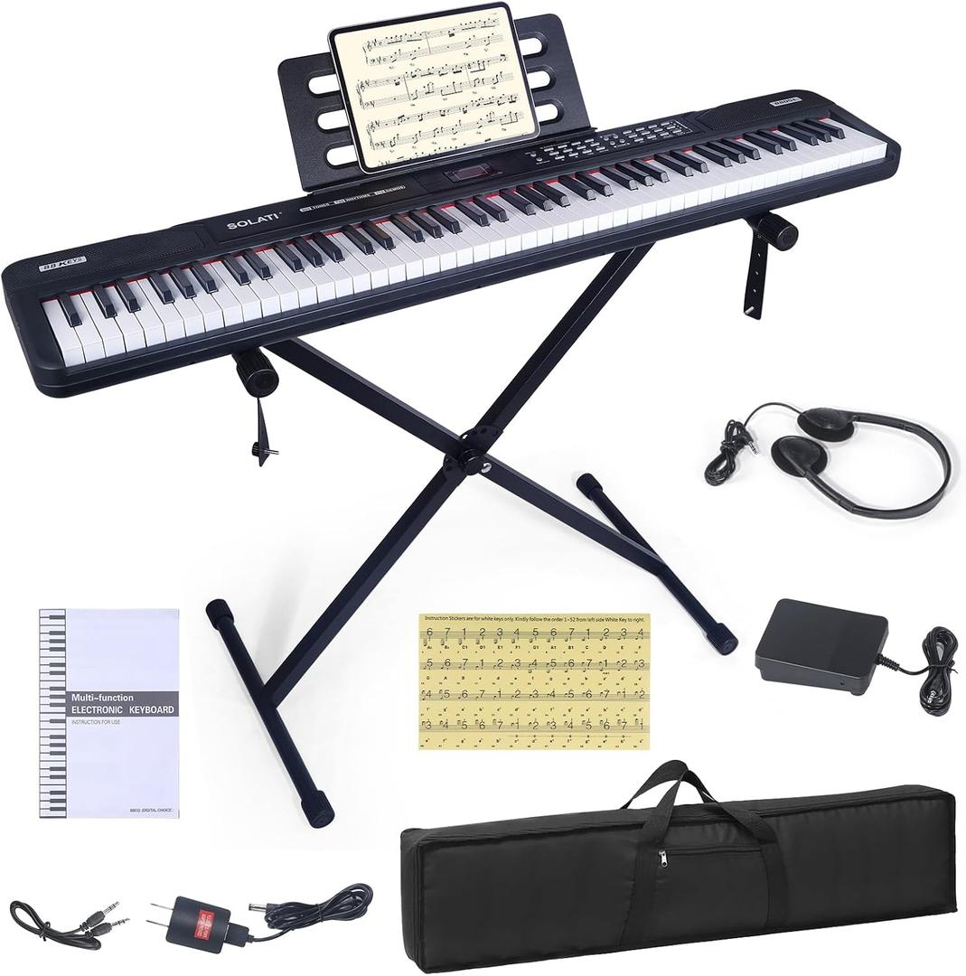 88 Key Piano Keyboard, Semi Weighted Electronic Digital Piano with Music Stand, Power Supply, Sustain Pedal, Bluetooth, Stand, MIDI, for Beginner Professional at Home, Stage