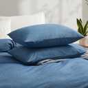 LOVQUE 100% Washed Cotton Duvet Cover King Size, Denim Blue Fade-Resistant Natural Bedding Set (No Comforter), 104x90 Inches