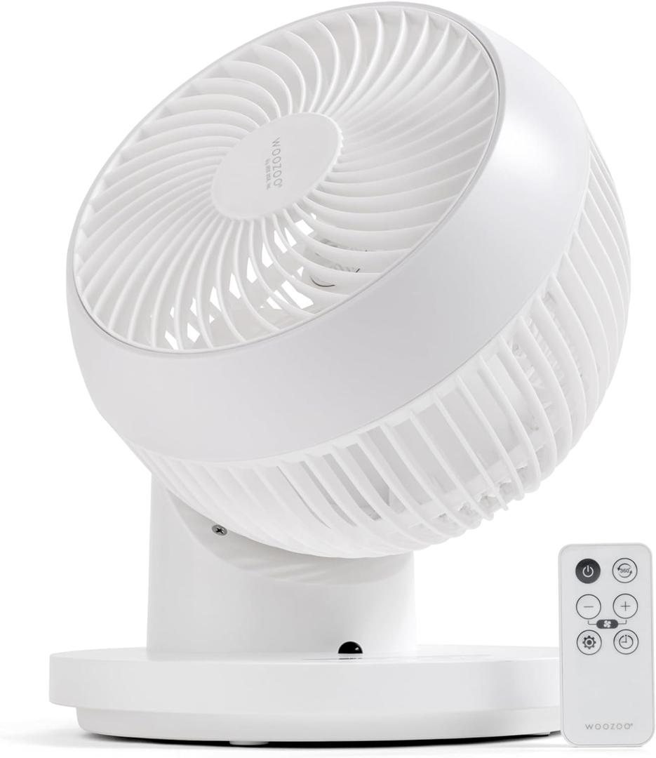 IRIS USA WOOZOO Air Circulator Fan with Remote, 360 Oscillation, 3 Speeds, 52ft Max Air Distance, Quiet Motor, Small Fan for Bedroom, Office, Dorm, White