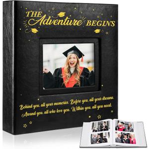 ReliThick Graduation Photo Album Holds 200 Pcs 4 x 6 Inch Photo 2026 Graduation Leather Album with Front Window Memory Scrapbook for College High School Graduate Gift (Stylish)