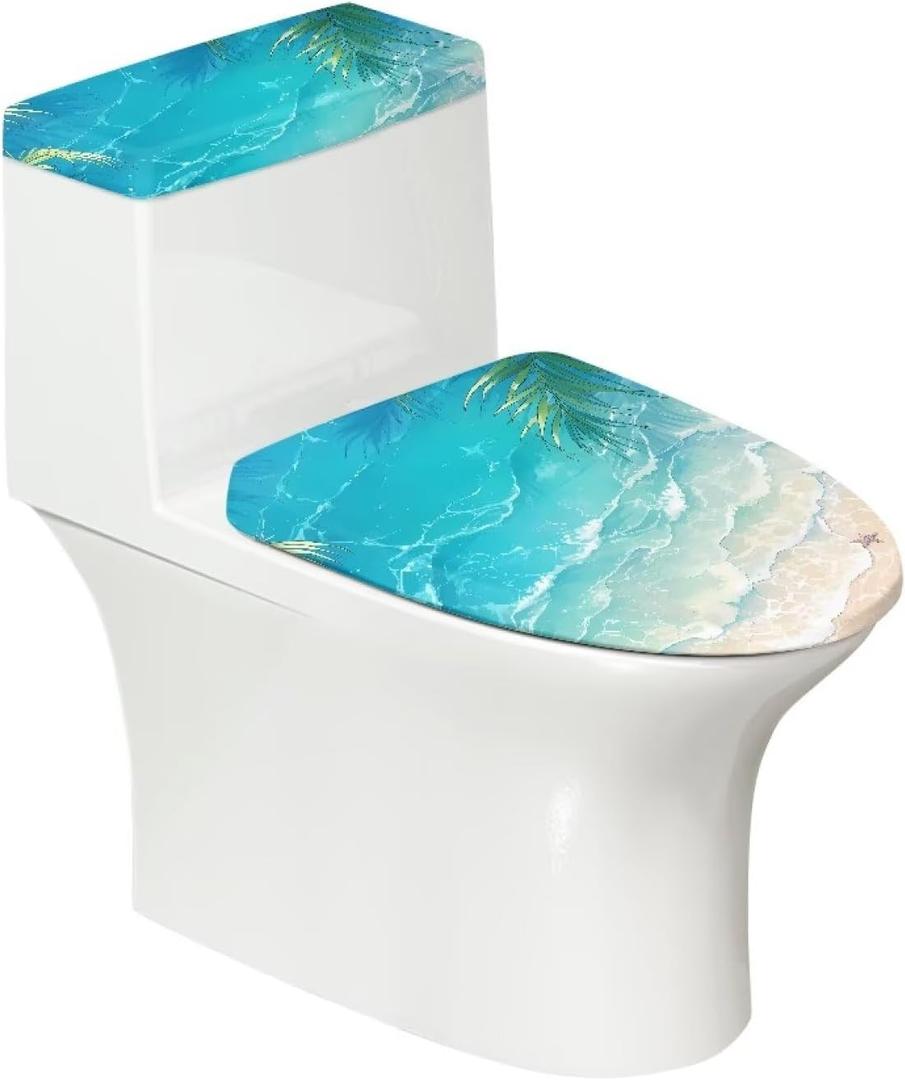 Stretch Toilet Lid Tank Lid Dust Cover Toilet Seat Cover Soft Washable, Beach Print Bathroom Toilet Decorative Accessories, Easy to Clean