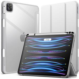 JETech Case ONLY for iPad Pro 11 Inch (2022/2021/2020/2018) with Pencil Holder, Clear Transparent Back Shell Slim Stand Shockproof Tablet Cover, Auto Wake/Sleep (Silver)