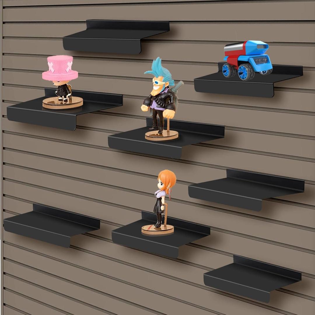 10X4.3 Inch Slatwall Shelves Set of 8, Metal Slat Wall Shelves Accessories, Black Flat Display Shelves for Slat, Metal Retail Display for Storage and Organization