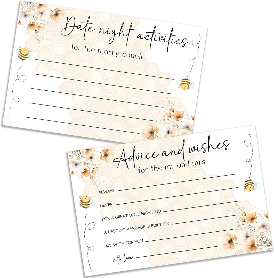 Advice And Wishes For The Mr And Mrs, Honey Bee Bridal Shower Games Decorations, Honeycomb Flowers Decor For Wedding Engagement Party, Advice Cards For The Bride And Groom, 25 Pcs Cards -09