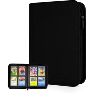 Premium Trading Card Binder 4 Pocket 160 Card Binders with Zip Side Loading No Ring Album for TCG & Sports Collectibles(Black)