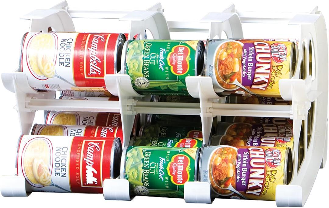 FIFO Countertop Mini Can Tracker Holds 30 Standard 10-24 Oz Can Sizes, White| Stackable & Adjustable Can Organizer for Pantry, USA Made, White
