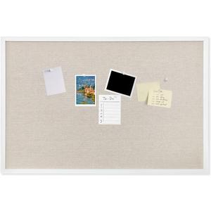 Linen Bulletin Board 24x36 Inch, Decorative Cork Board for Wall, White Wood Frame Pin Board for Vision Board, Memo, Photos & Office Home Wall Decor, 35.4" x 23.6"