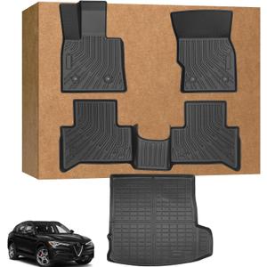 Floor Mats for Alfa Romeo Stelvio & Stelvio Quadrifoglio 2018-2025, 2 Row Floor Mats & Cargo Mat(with Subwoofer), Waterproof, TPE, Stelvio Mats Accessories for Man Woman