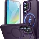 TOBOVON for Samsung Galaxy A16 5G Case, Fits MagSafe, with Built-in Camera Ring Stand & Screen Protector, Slim Translucent Matte Military-Grade Drop Protection Magnetic Cover, Purple