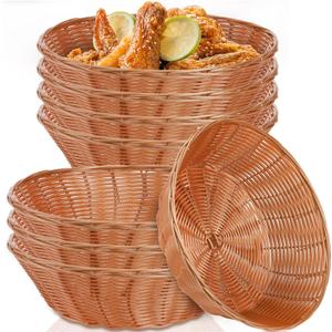 Yesland 8 Pack Plastic Round Basket Large Gift Baskets - 10.25 Inch Woven Bread Roll and Food Serving Baskets - Food Storage Basket Bin for Kitchen, Restaurant, Centerpiece Display, Christmas Gifts