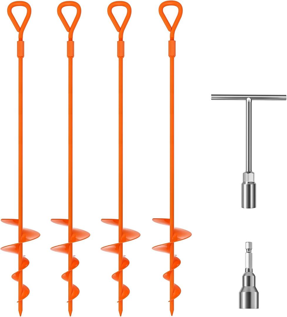 Phopich 30" Long Ground Anchor, Heavy Duty Earth Anchors Ground Anchors Screw in Kit with T-Handle Hex Wrench for Camping Tent, Swing Sets, Securing Animals, Sheds, Trampoline (Orange)