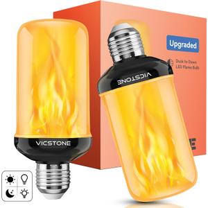 Vicstone Dusk to Dawn LED Flame Light Bulbs Outdoor, 4 Modes Flickering Light Bulbs with Upside Down Effect, E26 Fire Bulb for Halloween Christmas Party Patio Porch Home Indoor Decorations - 2