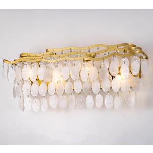 Wellmet Brushed Gold Bathroom Light Fixtures, 4-Light Capiz Shell Vanity Light, Modern Wall Sconces for Mirror, Cabinets, Bedroom, Hallway,Living Room, 27.2" W