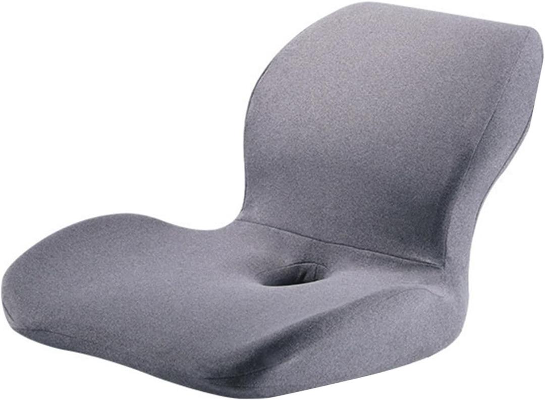 Ergonomic Memory Foam Cushion with Lumbar Support, Anti-Slip One-Piece Design for Office Chair, Car & Wheelchair Light Grey