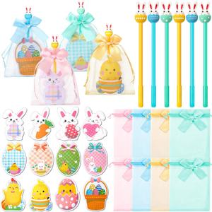 Geyoga 72 Pcs Easter Stationery Set of Bunny Egg Sticky Notes 0.5 mm Rabbit Eggs Gel Ink Pens Gift Bags Easter Note Pads for Classroom Office Basket Gift Stuffer Goodie Bag Fillers Party Decor