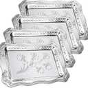 4 Pack 16.3" x 11.4" Large Silver Serving Trays for Dessert Table Stainless Steel Silver Platters Floral Engraved Mirror Serving Platters for Wedding, Cookies, Desserts, Party Food Display