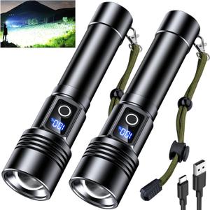 AKNEAR Rechargeable LED Flashlight 99000High Lumens, Super Bright Portable Flash Light USB C Rechargeable, 6 Modes, 30H Runtime, Zoomable Tactical Flashlights for Home, Camping, Hiking, Emergency, 2 Pack