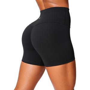 CRZ YOGA Secretsculpt Butterlift Biker Shorts 4" - No Front Seam High Waisted Womens Workout Gym Booty Scrunch Butt Black Medium