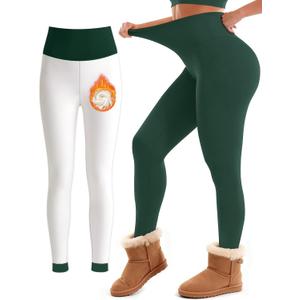Laite Hebe Fleece Lined Leggings Women - High Waisted Winter Yoga Pants Tummy Control Soft Thermal Warm for Hiking Workout (Green, S)
