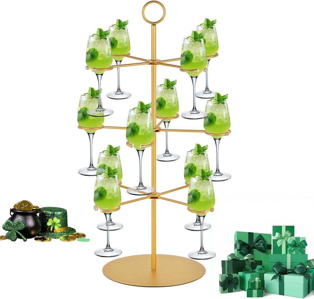 Cocktail Tree Stand, Wine Glass Flight Tasting Display For Drinks, 3 Tier  12 Holders For Champagne, Cocktails, Martini, Margarita Cups at Weddings, Bridal Shower, Mimosa Bar Parties & Events (Gold)