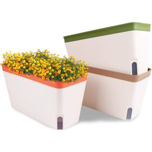 OurWarm 3 Pack Self Watering Herb Planter Set for Windowsill, 10.5In Indoor Herb Garden Planters with Water Level Indicator, Dual Layer Easy Care Pot for Basil, Flowers, Vegetables & Succulent