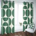 Green and Beige Modern Geometric Blackout Curtains, Mid Century Retro Abstract Curtains for Bedroom, Boho Unique Semi Circle Pattern Insulated Shading Room Window Drapes 2 Panels Set, 52Wx84L