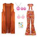 Cuteshower Girl Hippie Costume 70s 60s Hippie Outfits for Girls Halloween Cosplay Party, XL