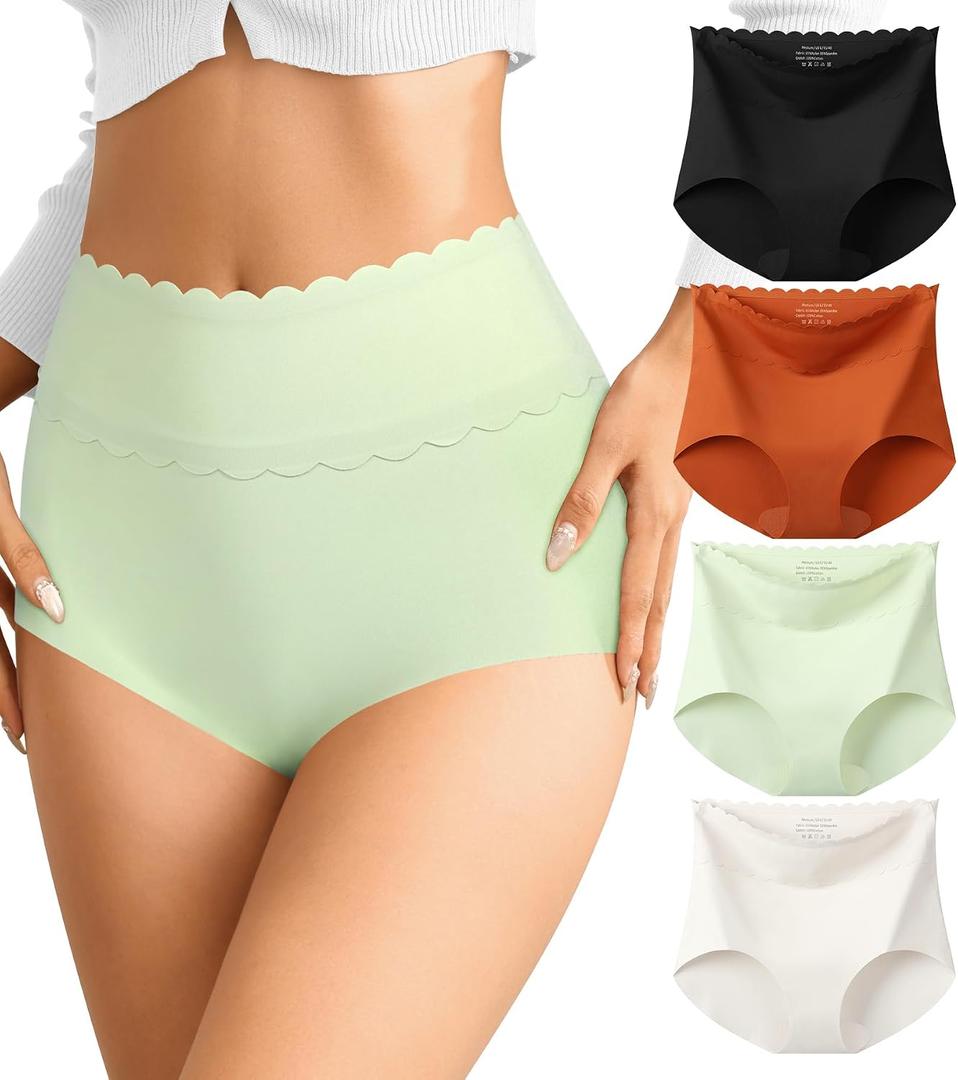 ASIMOON Womens Underwear High Waisted No Show Seamless Panties Full Coverage Tagless Plus Size Briefs Ladies 4 Pack (M)