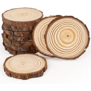 Ilauke Wood Slices with Bark, 10 Pcs 3.5''-4'' Unfinished Natural Wood Rounds Craft kit, Wood Circles for Arts Paint DIY Coasters Ornaments Christmas Crafts Rustic Wedding Decorations