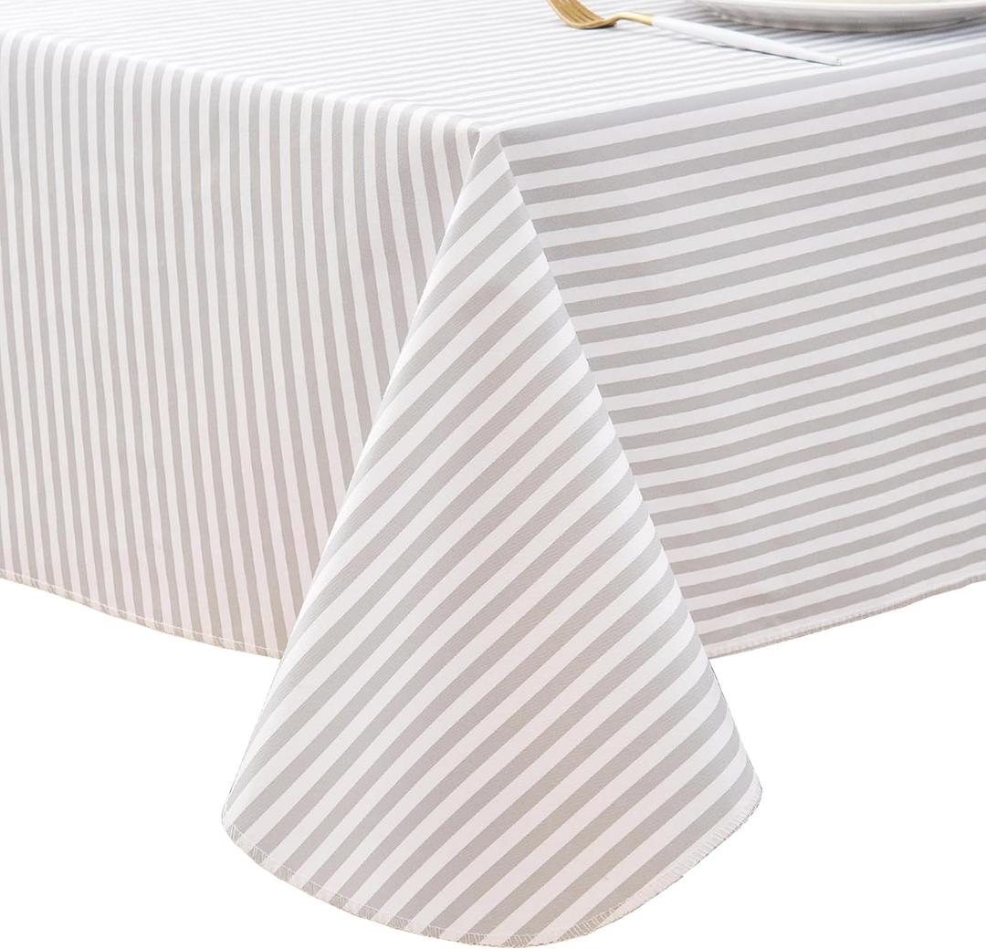 LIBERECOO 60" Square Vinyl Tablecloth with Flannel Backing, Grey Stripe Stain-Resistant Tablecloths Waterproof Oil-Proof Wipeable Table Cover for Indoor/Outdoor Picnic, BBQ, Pack of 4