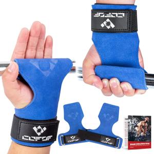 Weight Lifting Wrist Strap, Double Layer Leather Wrist Strap for Deadlift and Powerlifting, Adjustable Neoprene Padded Gym Workout Lifting Hooks (Pair) (Blue)
