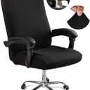 Computer Office Chair Cover with Zipper,Universal Washable Removable Stretch Anti-dust Rotating Soft Office Seat Slipcover,High Back Desk Seat Protector for Pets (Black, Large)
