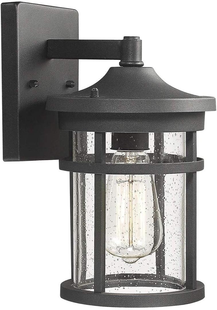 Bestshared Outdoor Wall Sconces, Outdoor Wall Lantern Lamp,Modern Exterior Lighting Fixture for Front Porch with Seeded Glass Shade for Porch(Black) (11.3" Height)