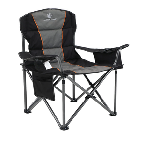 ALPHA CAMP Oversized Camping Folding Chair, Heavy Duty Support 450 LBS Steel Frame Collapsible Padded Arm Chair with Cup Holder Quad Lumbar Back, Portable for Outdoor