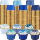 Geiserailie 100 Pcs Dusty Blue Cupcake Liners Blue Cupcake Foil Wrappers Snack Bowls for Parties Wedding Bridal Shower Birthday Supplies, 2 x 1.5 x 2.7 inches