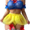 Mixxmix Cosplay Lingerie for Women 7 Piece Sexy Roleplay Costumes Halter Crop Top Mini Skirt Set with Stockings XL