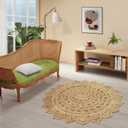 GRUHUM Handwoven Jute Area Rug 4 feet Round Natural Fiber Boho Soft Braided Rustic Vintage Beige Reversible EcoFriendly Rugs Farmhouse Indoor Kitchen Bedroom Living Room Hallways (4'Round)
