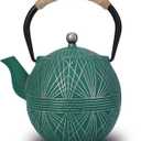 Enameled Cast Iron Teapot 34oz1000ml - Japanese Style Kettle with Removable Stainless Infuser & Ergonomic Handle, Stovetop Safe for Loose Leaf Tea Green and silver (Green and silver)