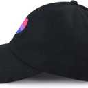 Pride Rainbow Heart Hats for Men Women, Adjustable Embroidered LGBT Baseball Cap, Black