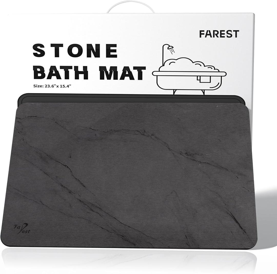 Stone Bath Mat,Diatomaceous Earth Shower Mat,Fast-Drying Stone Bathroom Floor Mat,Absorbent Non-Slip Diatomite Mats for Bathtub,Grey Marble
