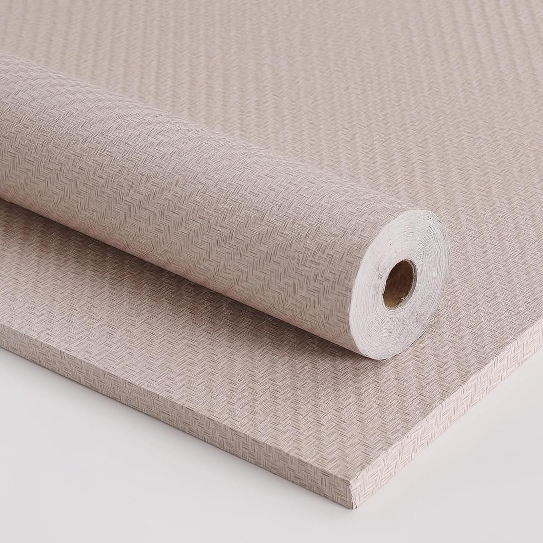 Haimin Fabric Wallpaper Textured Contact Paper (24in X 393in) Grasscloth Wallpaper Peel and Stick Faux Linen Wall Paper Waterproof Vinyl Self Adhesive (Light Brown-1)