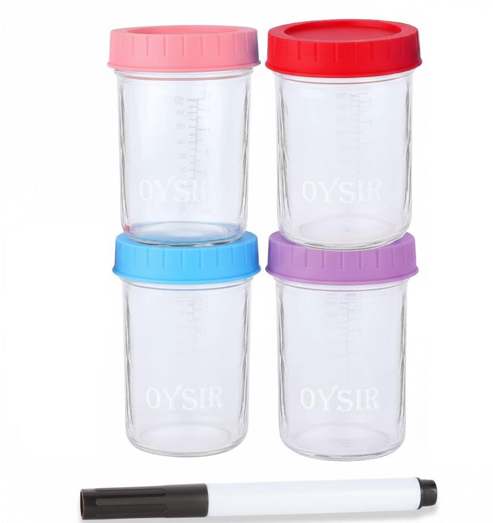 8 OZ Glass Baby Food Storage Containers, 4 Pcs Baby Jars with Lids, Reusable Small Glass Baby Food Containers for Infant & Baby, Freezer, Microwave/Dishwasher Safe